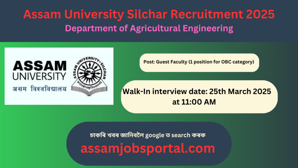Guest Faculty Position at Assam University Silchar - Walk-In Interview