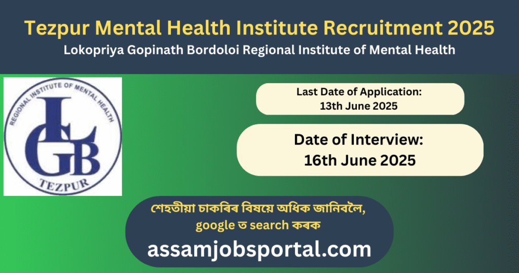 Walk-in Interview at LGBRIMH Tezpur 2025: Apply for Research Scientist & Technical Support Jobs